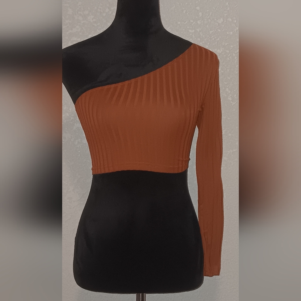 Orange and Black Ribbed Long Sleeve Top